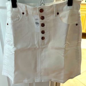 Loft white denim mini skirt with copper buttons